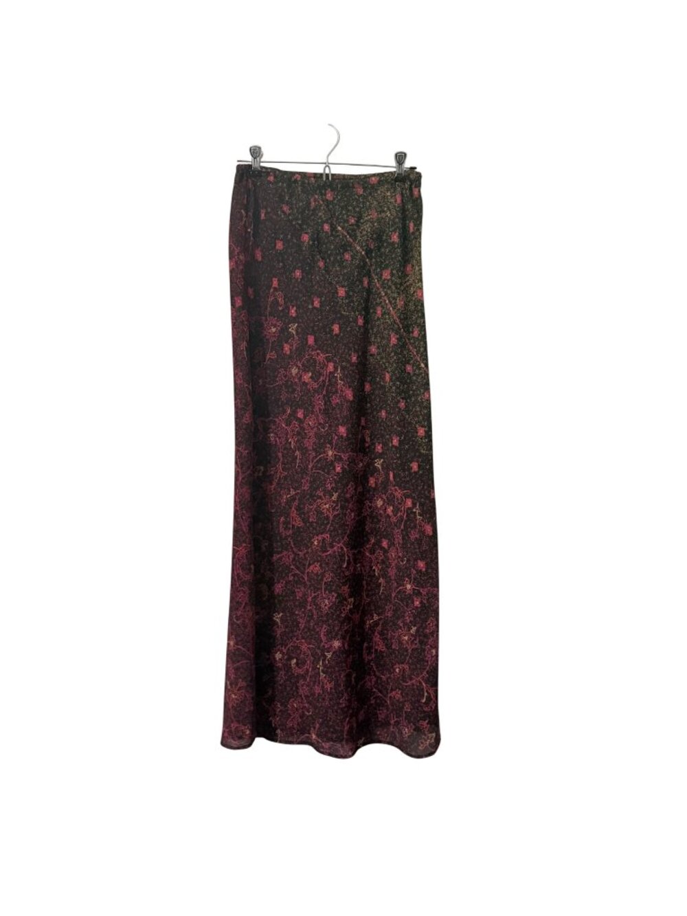 Vintage Womens S/M Black Pink Red Floral Maxi Chiffon Skirt Y2K 90s Boho